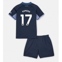 Otroški Nogometni dresi Tottenham Hotspur Cristian Romero #17 Gostujoči 2023-24 Kratek Rokav (+ Kratke hlače)